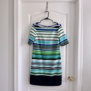 Size 8 Eliza J Multicolored Striped Dress in Blue, Green, White, and Black